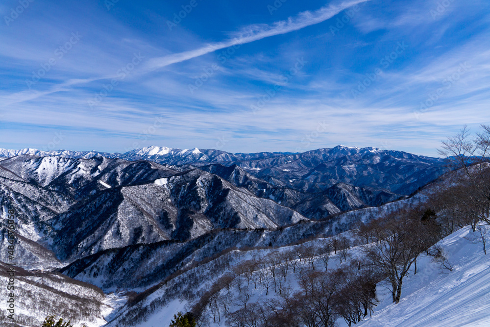 天神尾根からの眺望　冬の山並み　谷川岳
