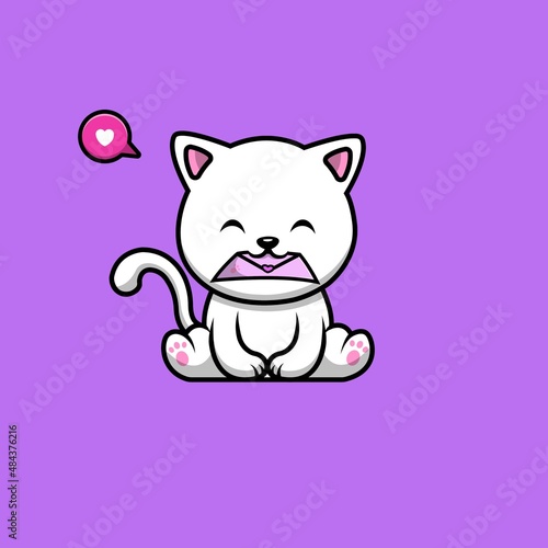 Cute Cat Receive Love Message Cartoon Vector Icon Illustration. Animal Icon Concept Isolated Premium Vector. Flat Cartoon Style