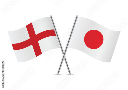 England and Japan flags. English and Japanese flags, isolated on white background. Vector icon set. Vector illustration. 
