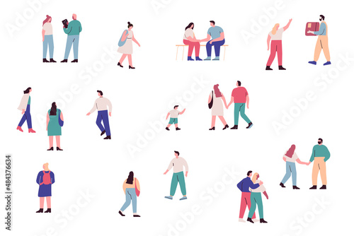 Crowd. Different People vector set. Male and female flat characters isolated on white background