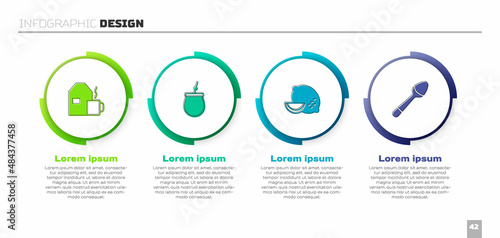 Set Cup of tea with milk, Mate, Lemon and Teaspoon. Business infographic template. Vector
