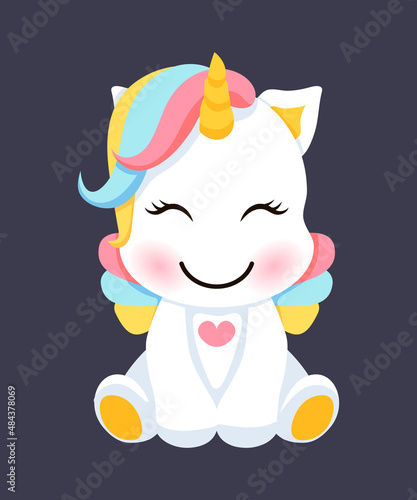 Cute baby unicorn illustration. Vector illustration for baby shower, greeting card. © dikabrina