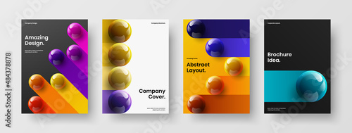Premium pamphlet design vector layout bundle. Trendy 3D balls poster illustration collection.