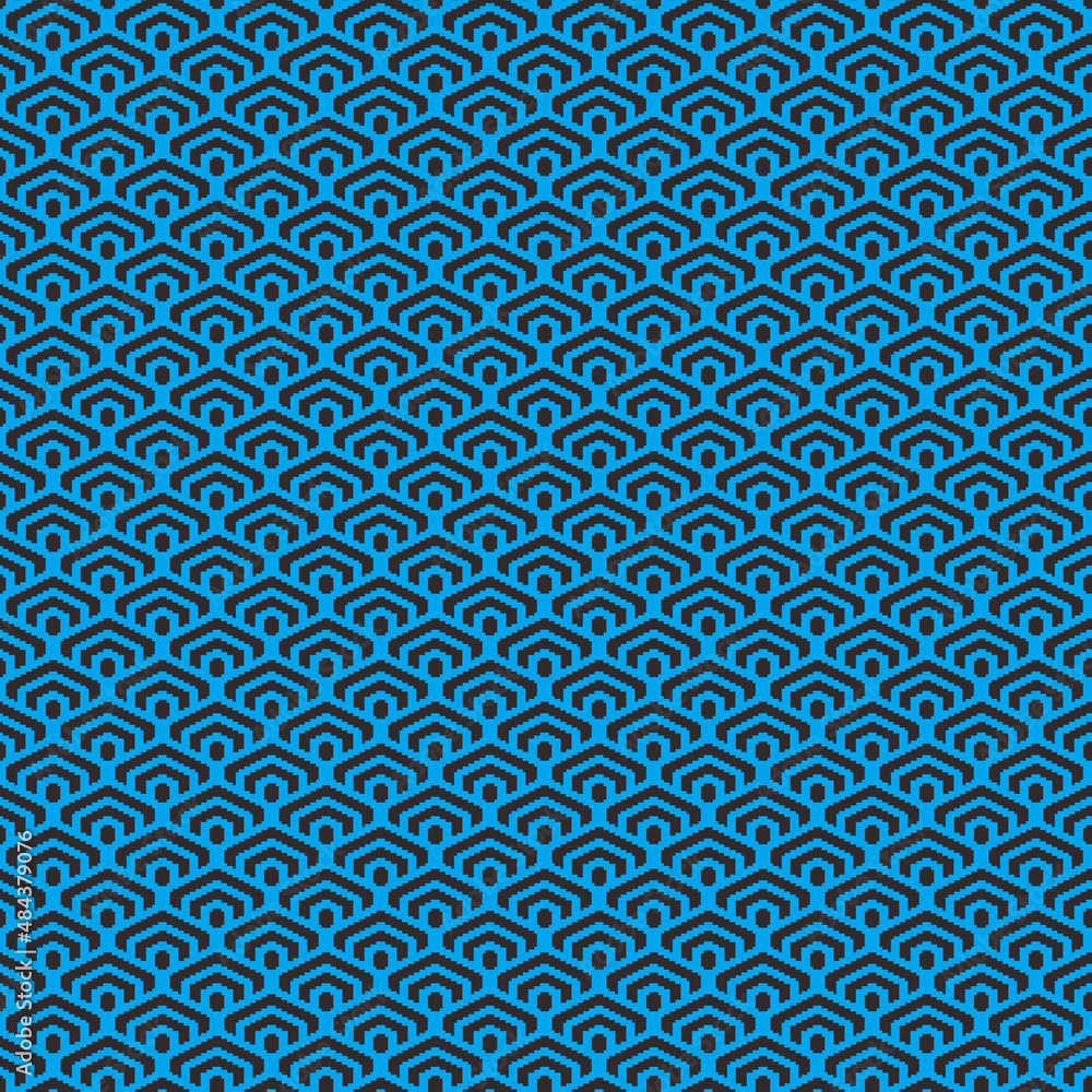 Naklejka premium colorful simple vector pixel art turquoise and black seamless pattern of minimalistic geometric scaly hexagon pattern in japanese style