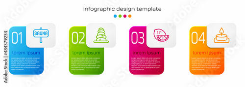 Set line Sauna, Stack hot stones, Lemon and Aroma candle. Business infographic template. Vector
