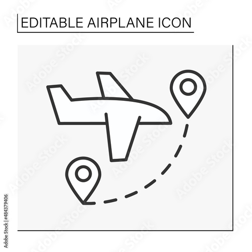  Transport line icon. Plane fast passengers transported into different locations. Airplane concept. Isolated vector illustration. Editable stroke