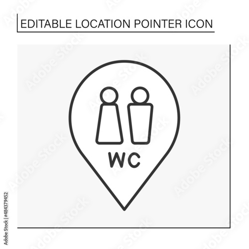  Wc symbol line icon. Public restroom. Toilet, lavatory sign. Public place navigation. Location pointer concept. Isolated vector illustration. Editable stroke