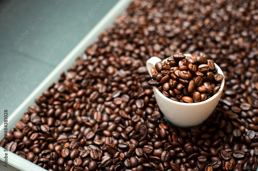 Fototapeta premium Mixture of different kinds of coffee beans. Coffee Background