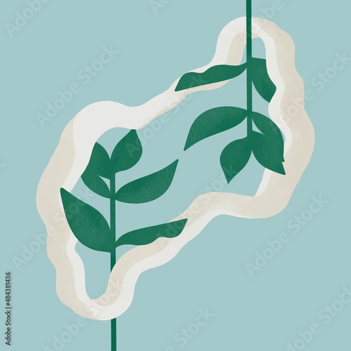 hand-drawn conceptual illustration of two green branches with endless form around