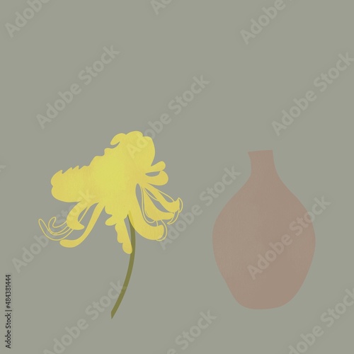 hand-drawn illustration of the brown vase and yellow flower