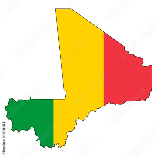 Republic of Mali map with flag - outline of a state with a national flag