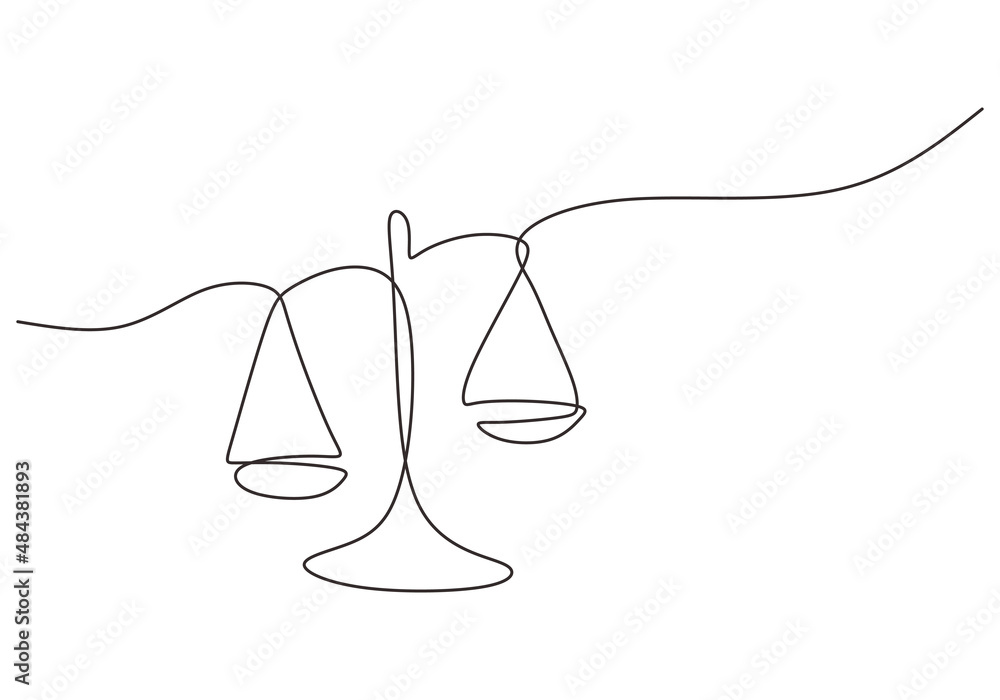 one-continuous-single-line-of-court-legal-scales-isolated-on-white