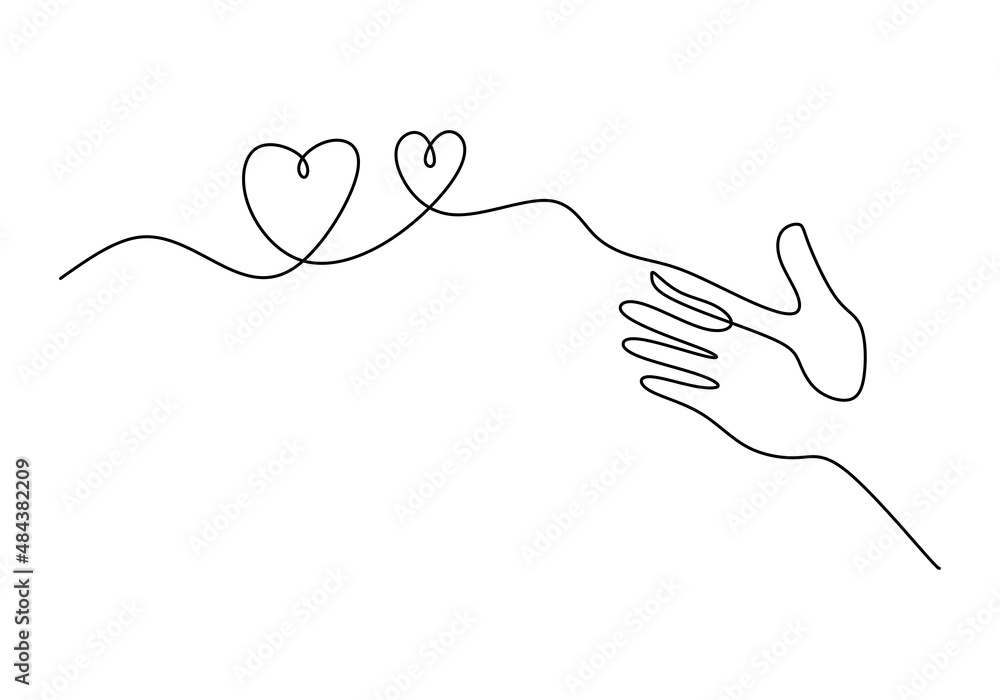 One continuous single line of hand give love isolated on white background. One continuous single line of hand give love isolated on white background.