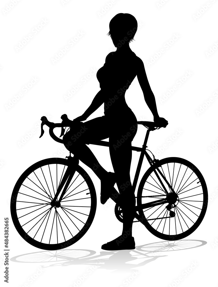 Obraz premium Woman Bike Cyclist Riding Bicycle Silhouette