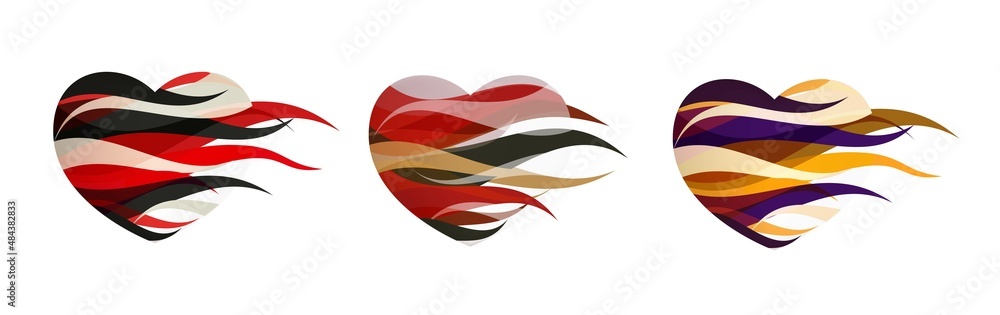 Red ribbon banner in the shape of heart isolated on white background