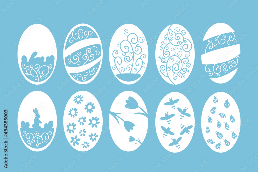 Cute collection color easter eggs in flat design. Vector illustration. Stickers set for easter eggs. Cute collection color easter eggs in flat design. Vector illustration. Stickers set for easter eggs.