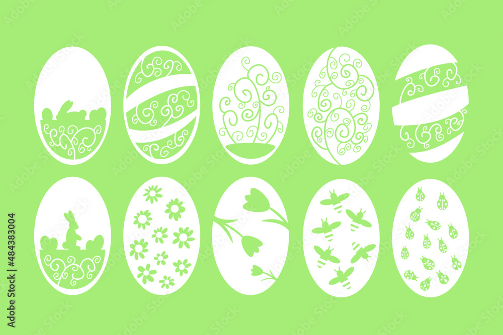 Cute collection color easter eggs in flat design. Vector illustration. Stickers set for easter eggs.