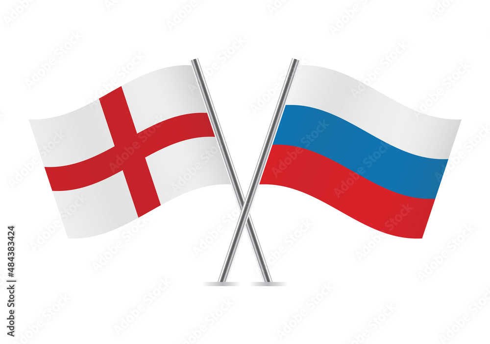 England and Russia flags. English and Russian flags, isolated on white background. Vector icon set. Vector illustration. 