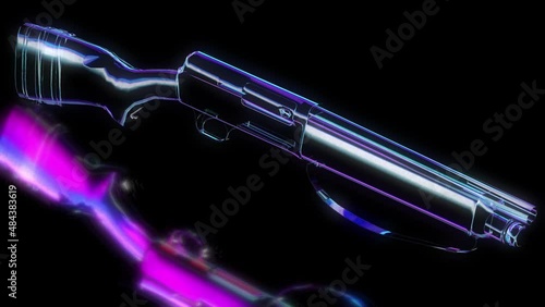 Cyberpunk sky-fi HUD digital weapon. 3d render of a military gun in neon colors. High quality 4k footage. Video 30fps photo