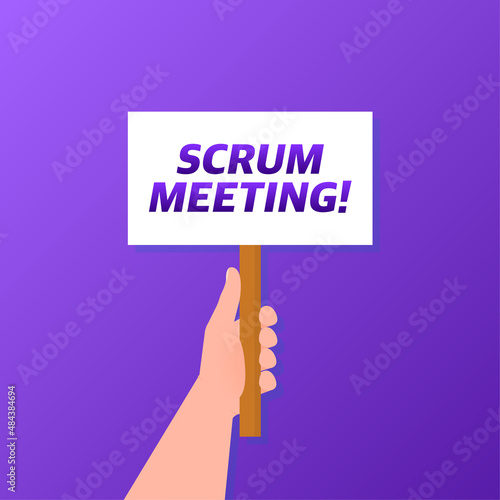 Flat icon with scrum meeting. Project development illustration. Vector icon