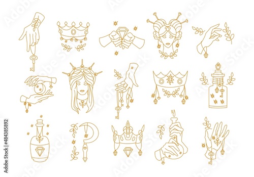 Mystic astrology. Hand drawn magic tarot signs, esoteric cult fairy design. Vector abstract zodiac symbols set