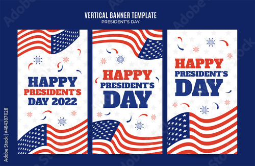 Happy Presidents day in United States. Federal holiday in America. Celebrated in February. Instagram story, Vertical Poster, web banner, space area and background.