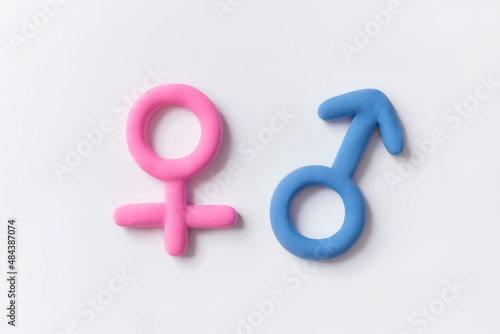3d gender symbol pink and blue icon on white background. Concept of equality of man and woman,.differences between the sexes, dating topics.