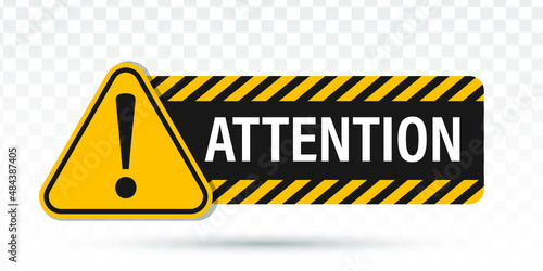 Hazard warning attention sign with exclamation mark symbol. Triangle frame. Striped frame. Vector illustration