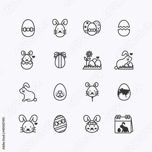 Bundle of easter flat line icons collection. simple design vector