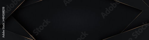 Abstract golden lines on black BG. Luxury polygonal frame. Premium design. Ge...