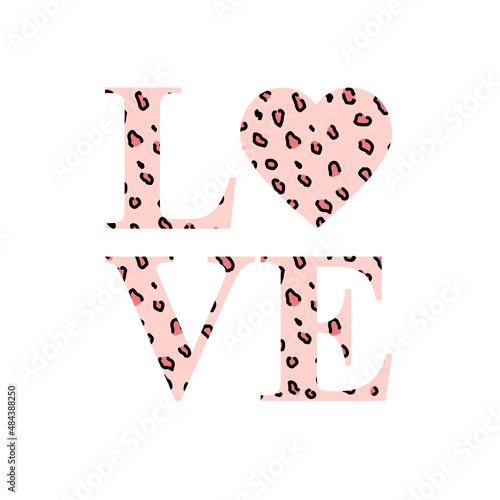 simple leopard love with heart. Vector illustration. Heart with leopard print. wild animal skin background. Valentines Heart. Trendy animal print. realistic skin into a heart.