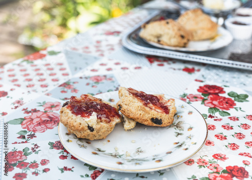 English scones with jam and cream FOR afternoon tea.