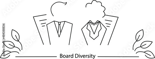 Board Diversity consept - female and minority diverse directors requirments. ESG concept of environmental, social and governance; sustainable development. Vector line art illustration 10 EPS