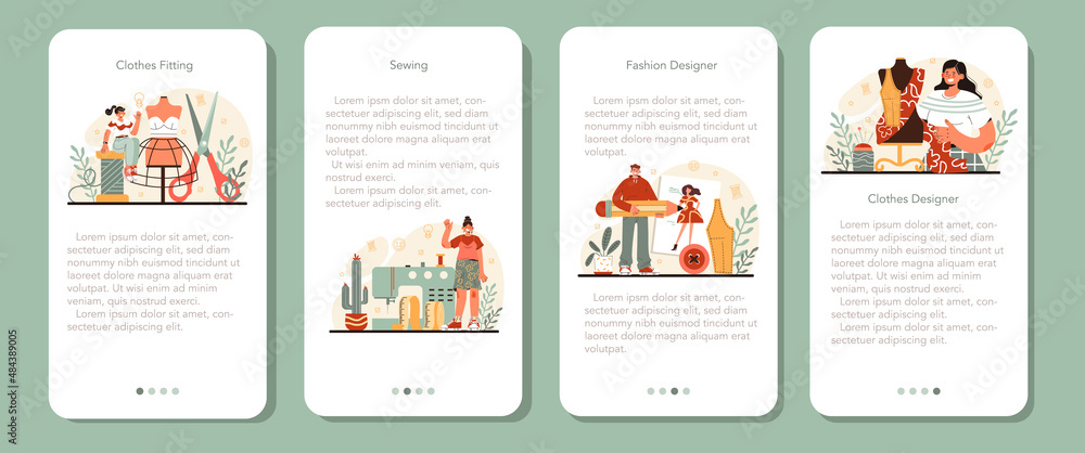 Fashion designer mobile application banner set. Professional fashion Fashion designer mobile application banner set. Professional fashion