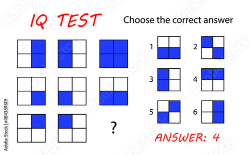 IQ test. Cognitive neuropsychological test brain training. Logical task, educational game.