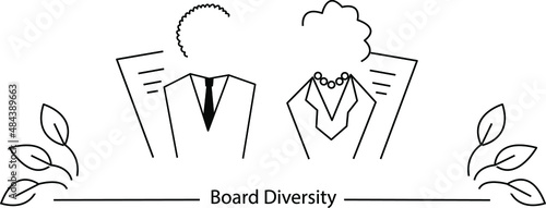 Board Diversity consept - female and minority diverse directors requirments. ESG concept of environmental, social and governance; sustainable development. Vector line art illustration 10 EPS