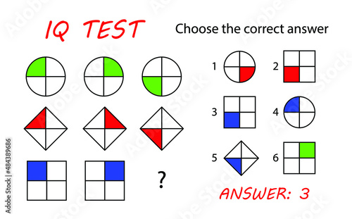 IQ test. Cognitive neuropsychological test brain training. Logical task, educational game.