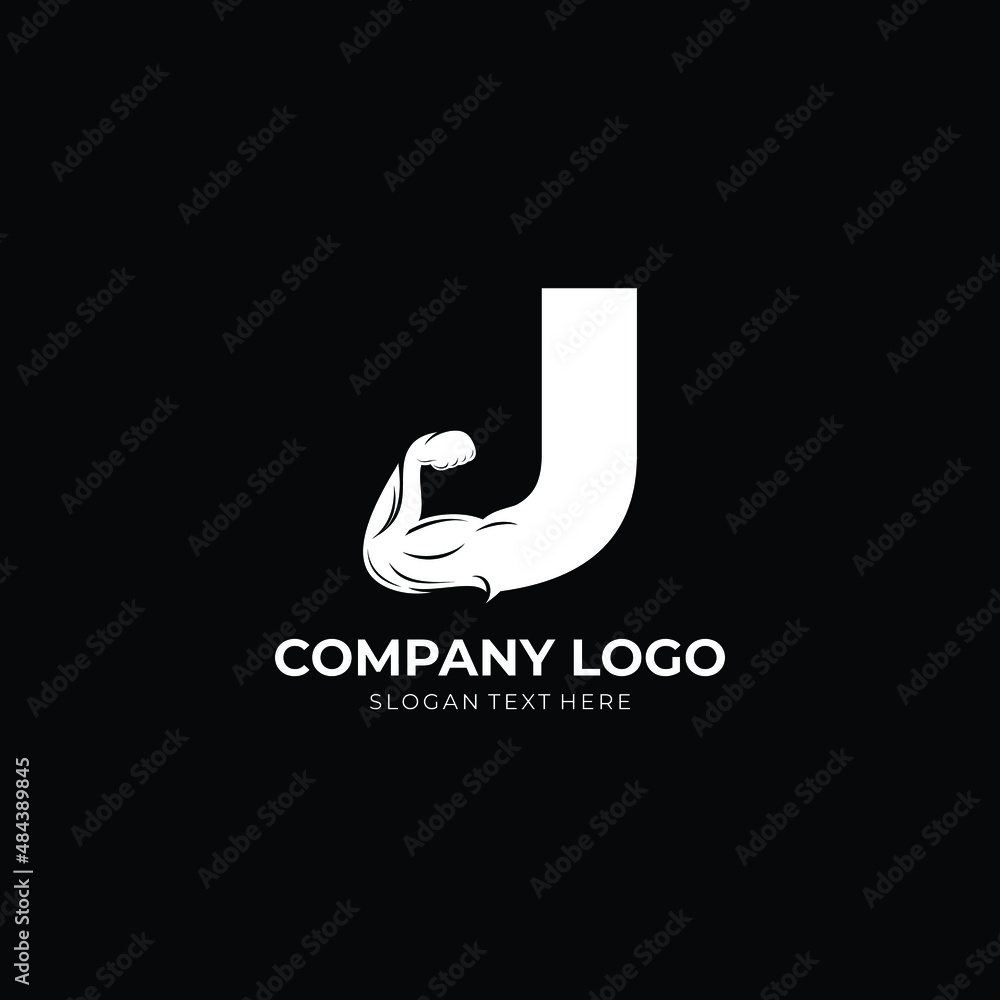 Letter J Logo With barbell bicep. Fitness Gym logo. Love fitness logo template. fitness vector logo design for gym and fitness