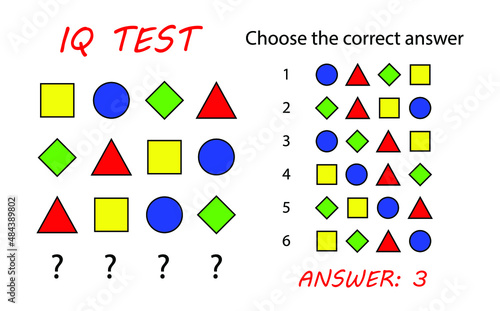 IQ test. Cognitive neuropsychological test brain training. Logical task, educational game.