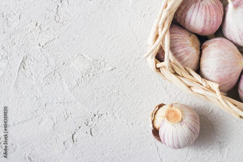Garlic closeup, rustic style  Healthy and delicious food
