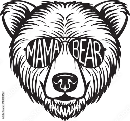 Mama Bear 
(Grizzly) with Aviator Sunglasses. Vector Illustration.