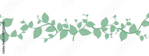 green seamless brush, border with leafes branches  design. Hand drawn Illustration in watercolor. For wedding invitations, greeting cards. Nature,organic items.Vector