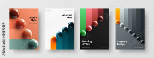 Modern 3D spheres company identity layout collection. Creative brochure design vector concept bundle.