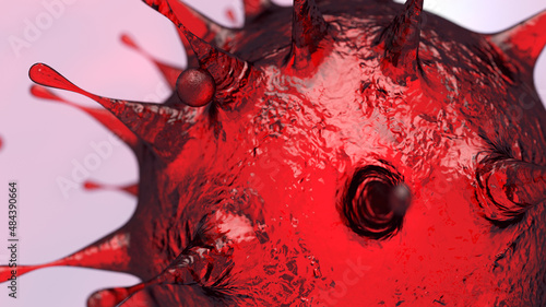 Coronavirus 3D render illustration  particle of a retrovirus on red background photo