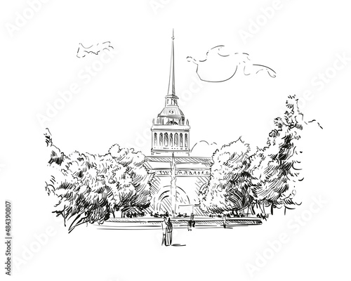 Russia. Saint Petersburg. Admiralty hand drawn sketch. City vector illustration