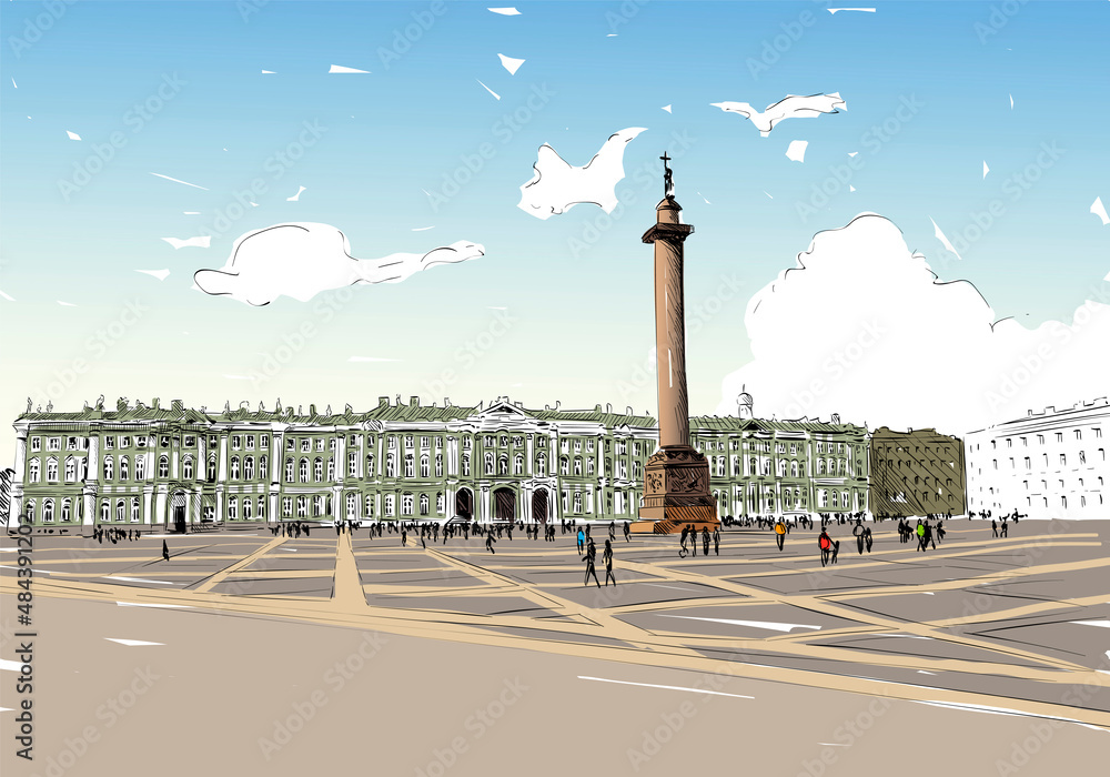 Russia. Saint Petersburg. Palace Square. Hand drawn sketch. City vector illustration