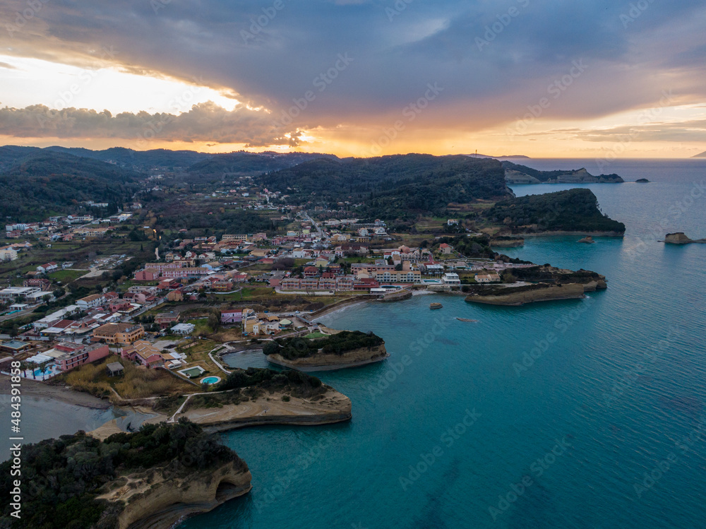 Aerial view of canal d amour in sunset time corfu island greece