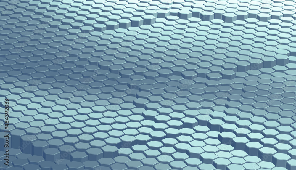 Abstract futuristic surface hexagon pattern with blue light rays