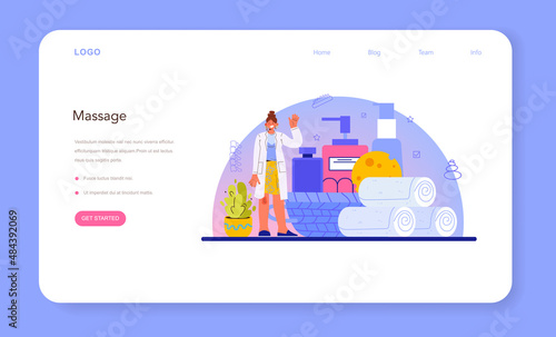 Masseur web banner or landing page. Massage back treatment