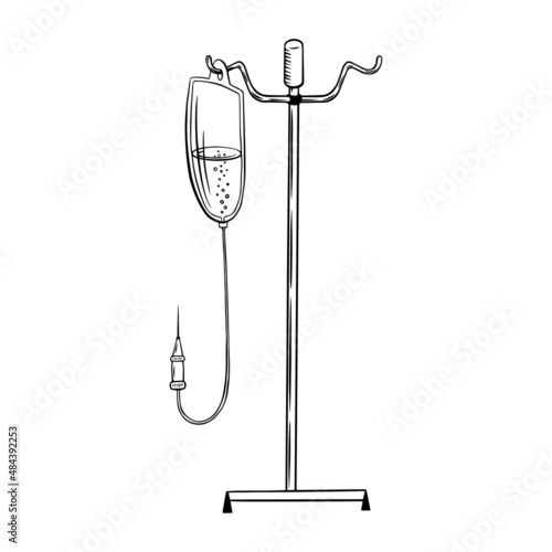 Medical dropper with holder and stand in sketchy vintage style. Clinic equipment isolated on white background. Vector illustration.
